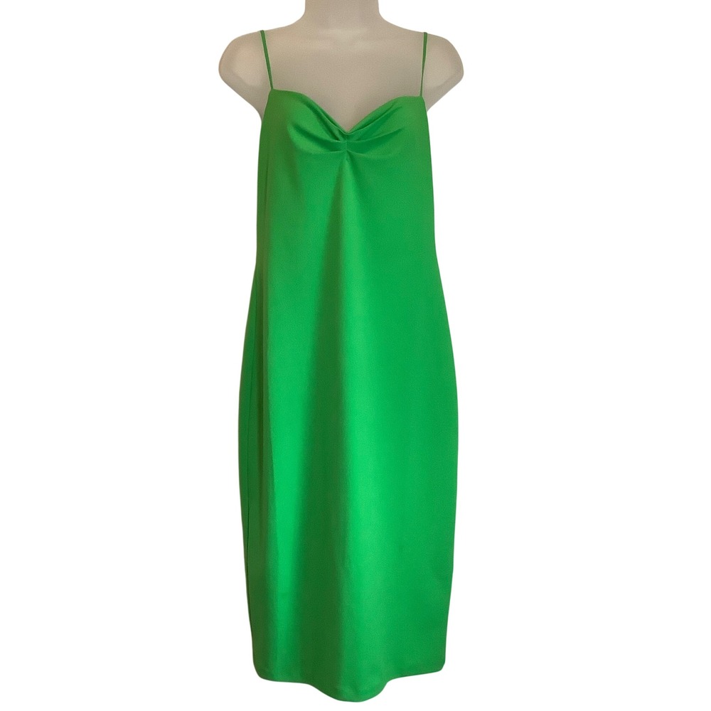 Zara Womens Green Gathered Sweetheart Neck Midi Dress Adjustable Straps Size‎ S